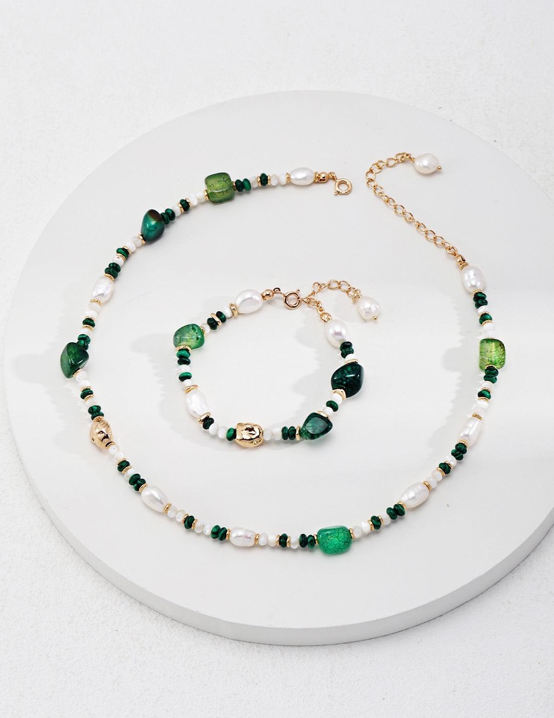 Glimmer Agate & Malachite Bracelet - Lia Atelier