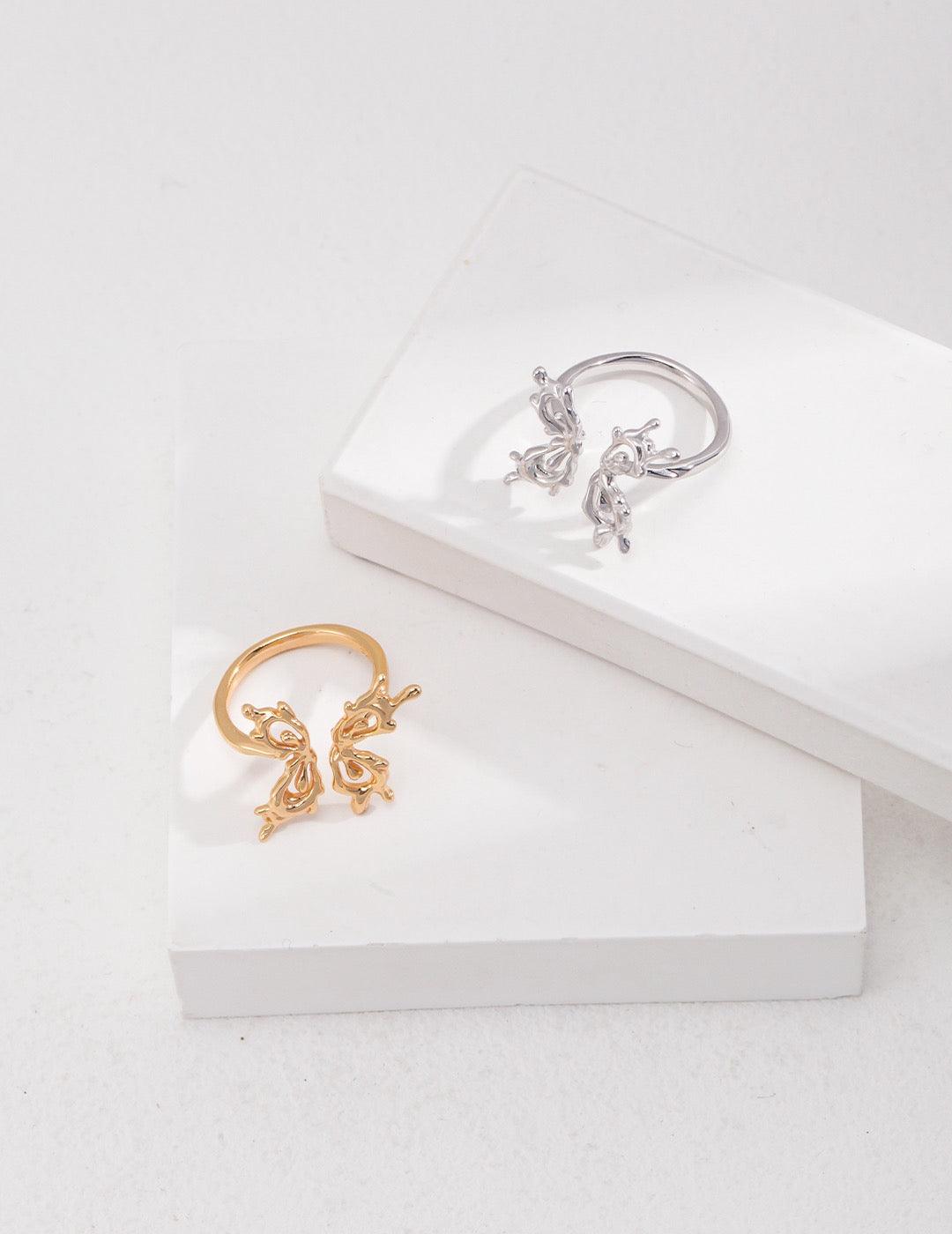 Gold, Silver Butterfly Open Ring - Lia Atelier  | Jewelry for Wedding|  Gold Butterfly Adjustable Open Ring| Elegant Open Ring | Fine Jewelry