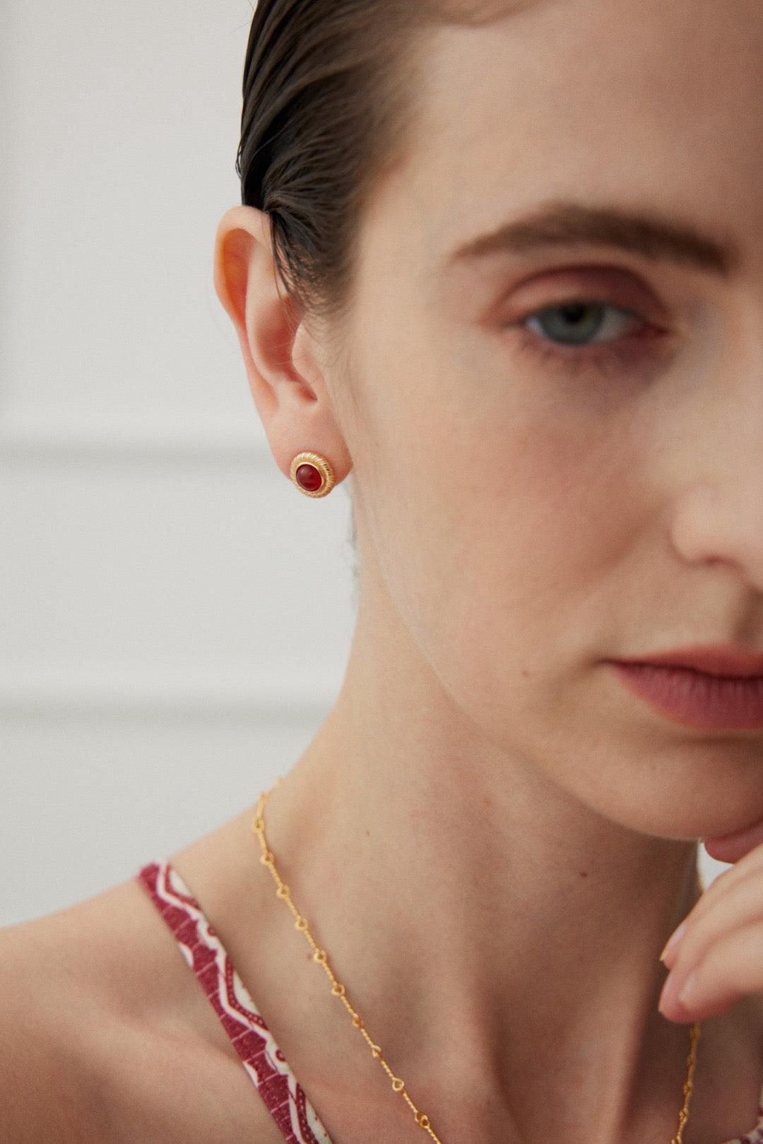 Ameer Red Agate Vintage Earrings - Lia Atelier
