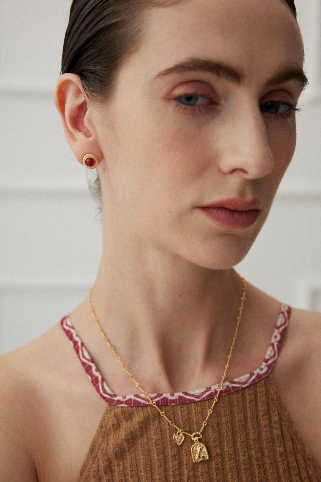 Ameer Red Agate Vintage Earrings - Lia Atelier
