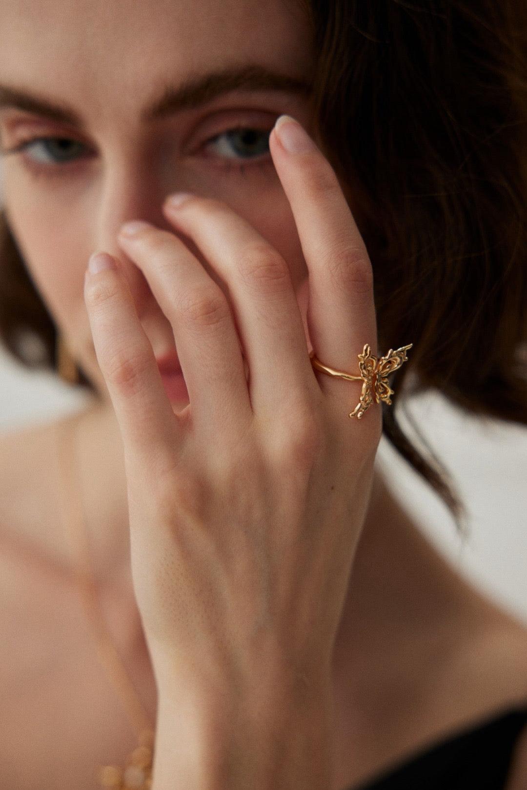 Butterfly Open Ring - Lia Atelier |  | Jewelry for Wedding|  Gold Butterfly Adjustable Open Ring| Elegant Open Ring | Fine Jewelry|
