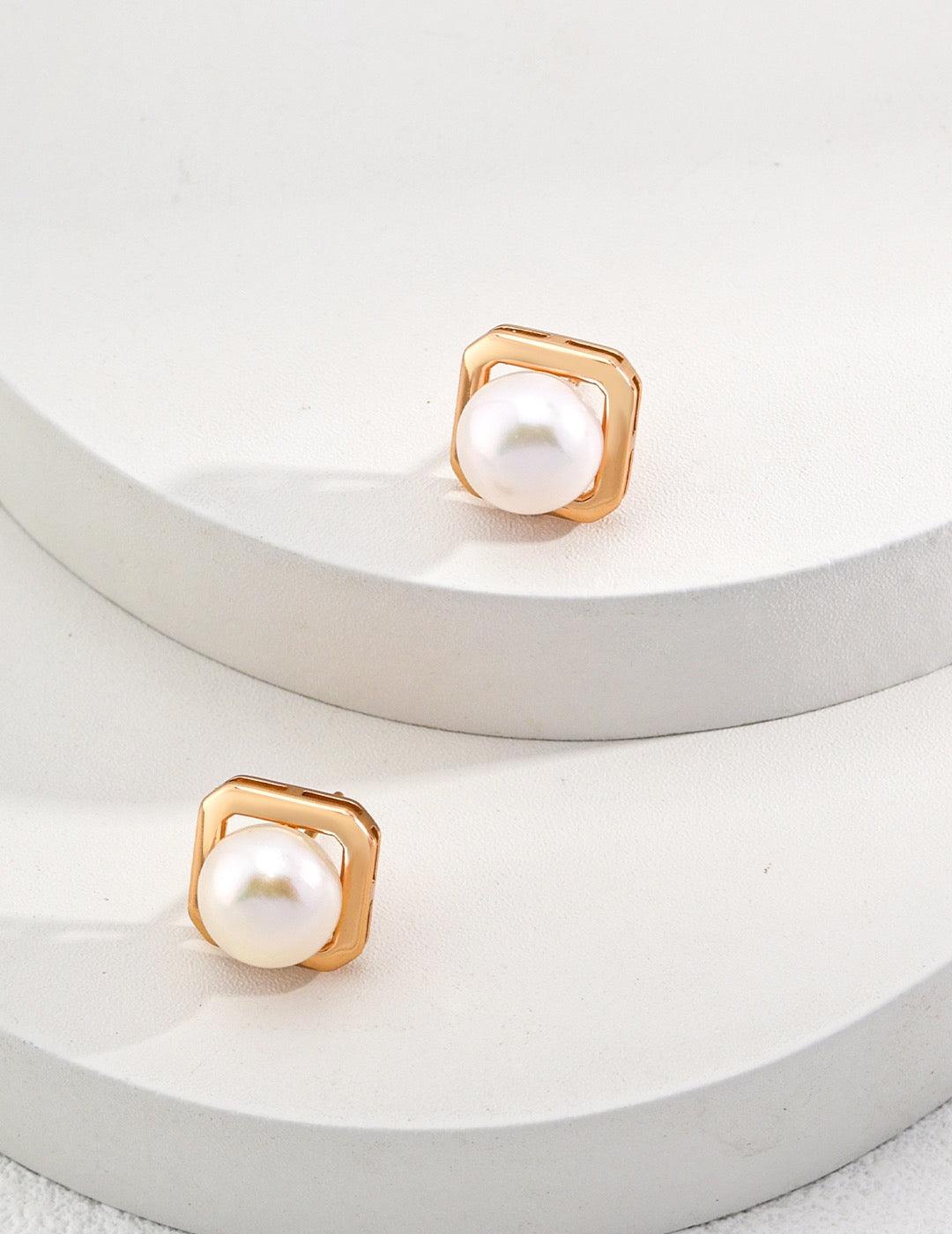 Geometric Pearl Stud Earrings - Lia Atelier