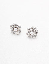 Silver Josie Stud Pearl Earrings displayed on the white background.
