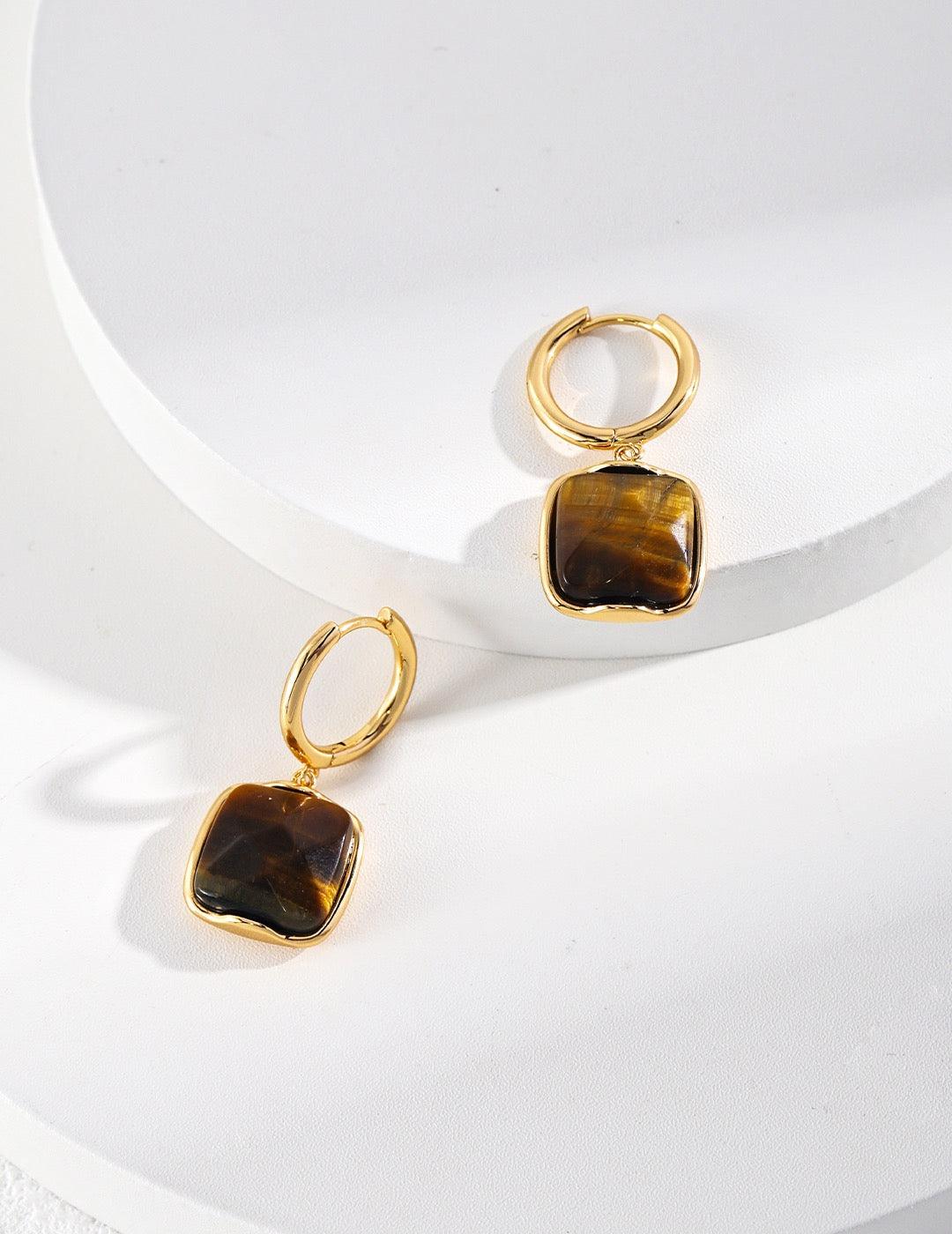 Tiger Eye Silver Earrings - Lia Atelier