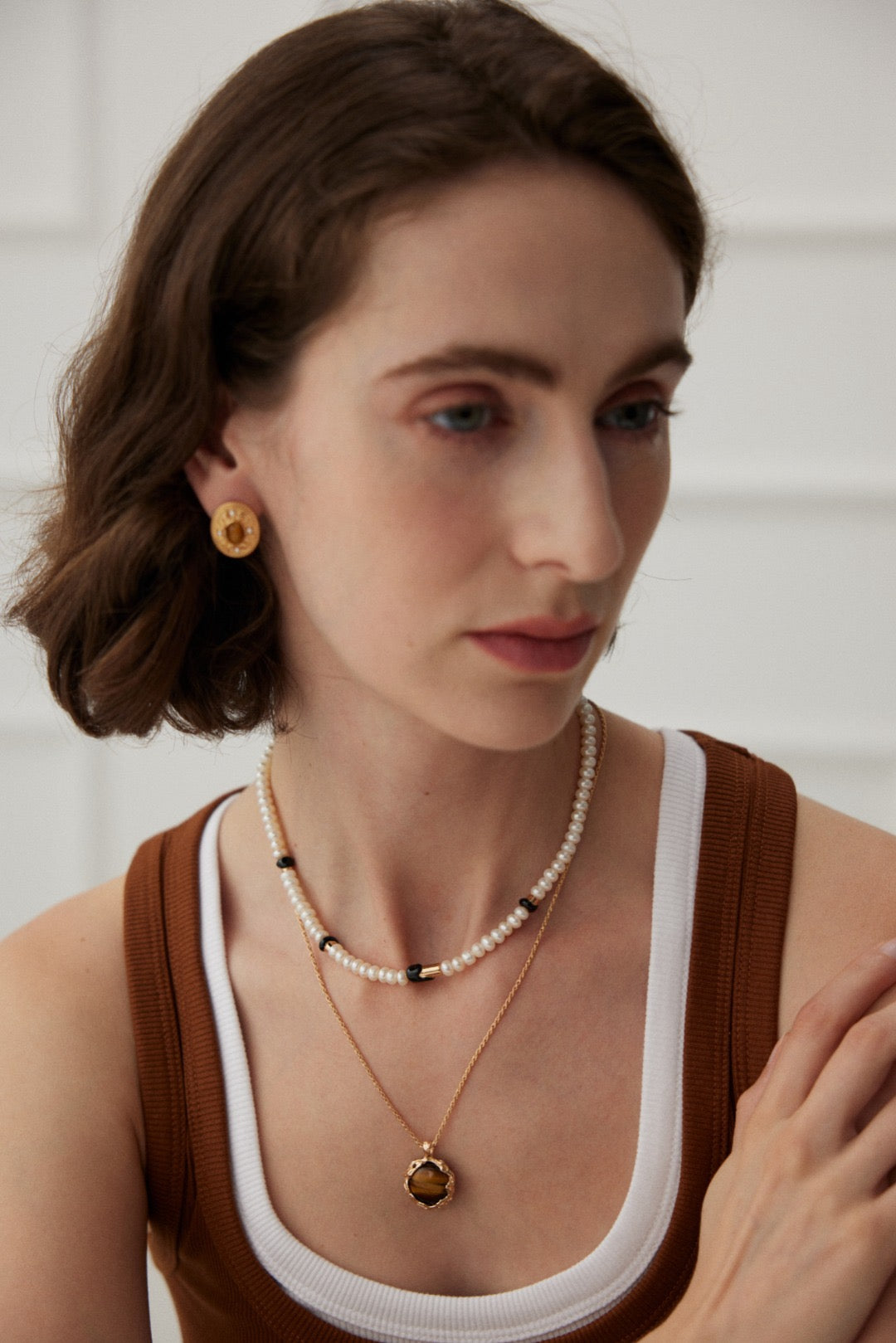 Ceres 18K Gold Freshwater Pearl Black Enamel Necklace - Lia Atelier