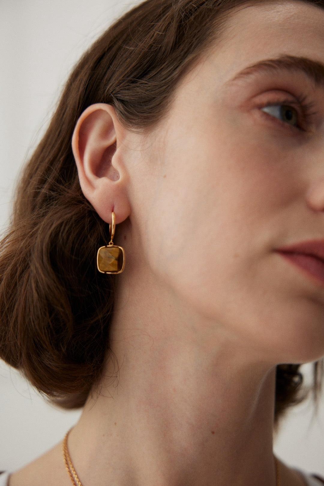 Tiger Eye Silver Earrings - Lia Atelier