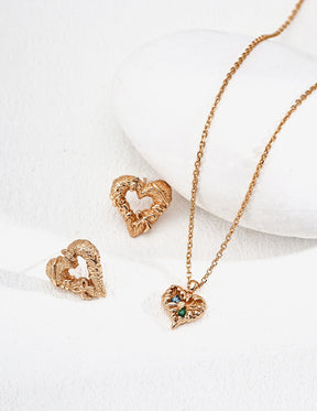 Gold Textured Heart Hoop Earrings
