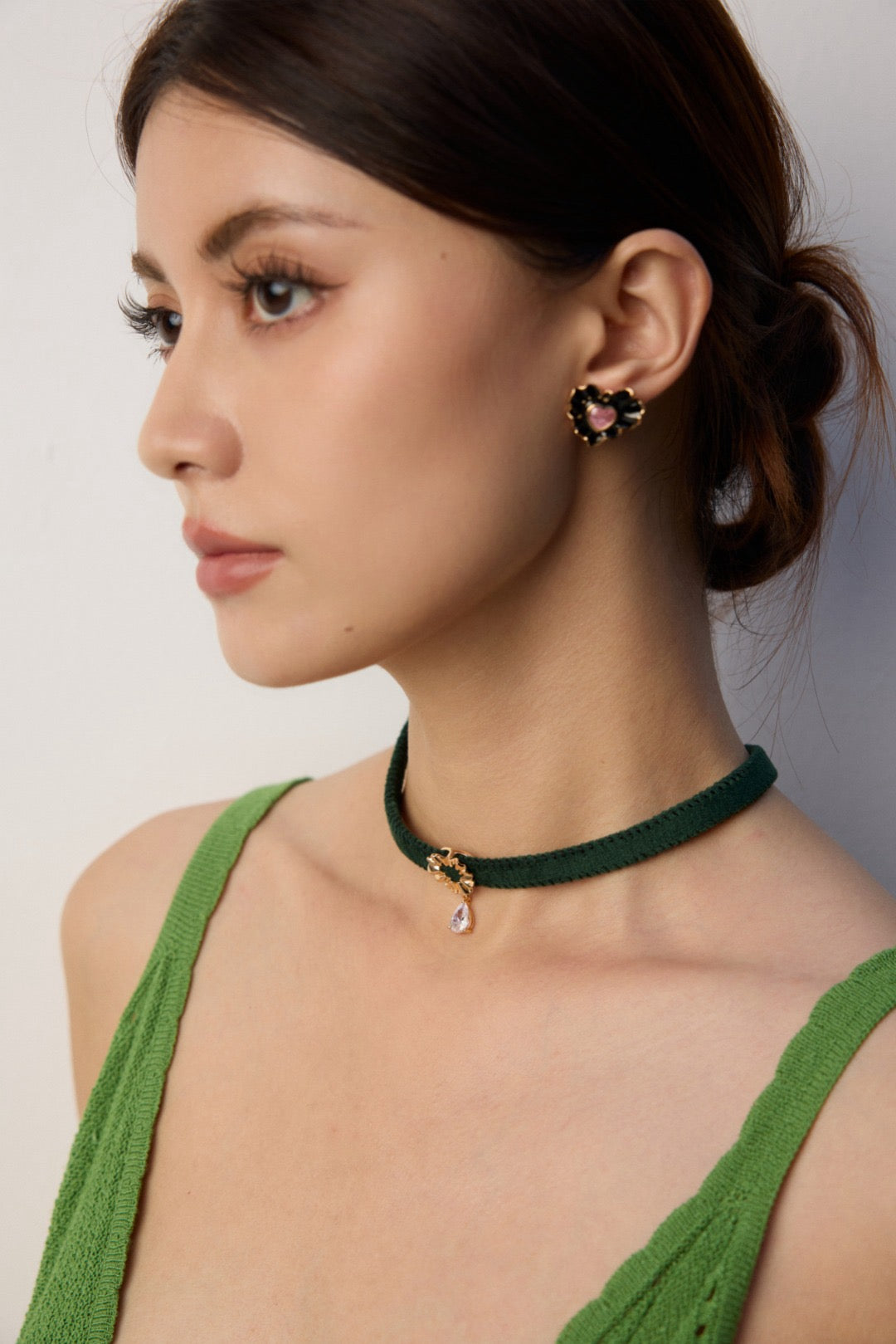 Ruffled Flower Heart Stud Earrings