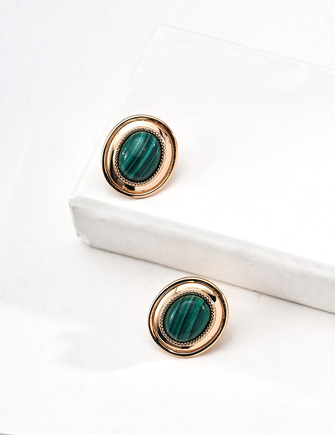 Vintage Gold Malachite Stud Earrings