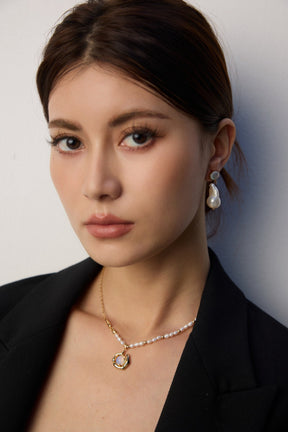 Gold Irregular Baroque Pearl Drop Earrings