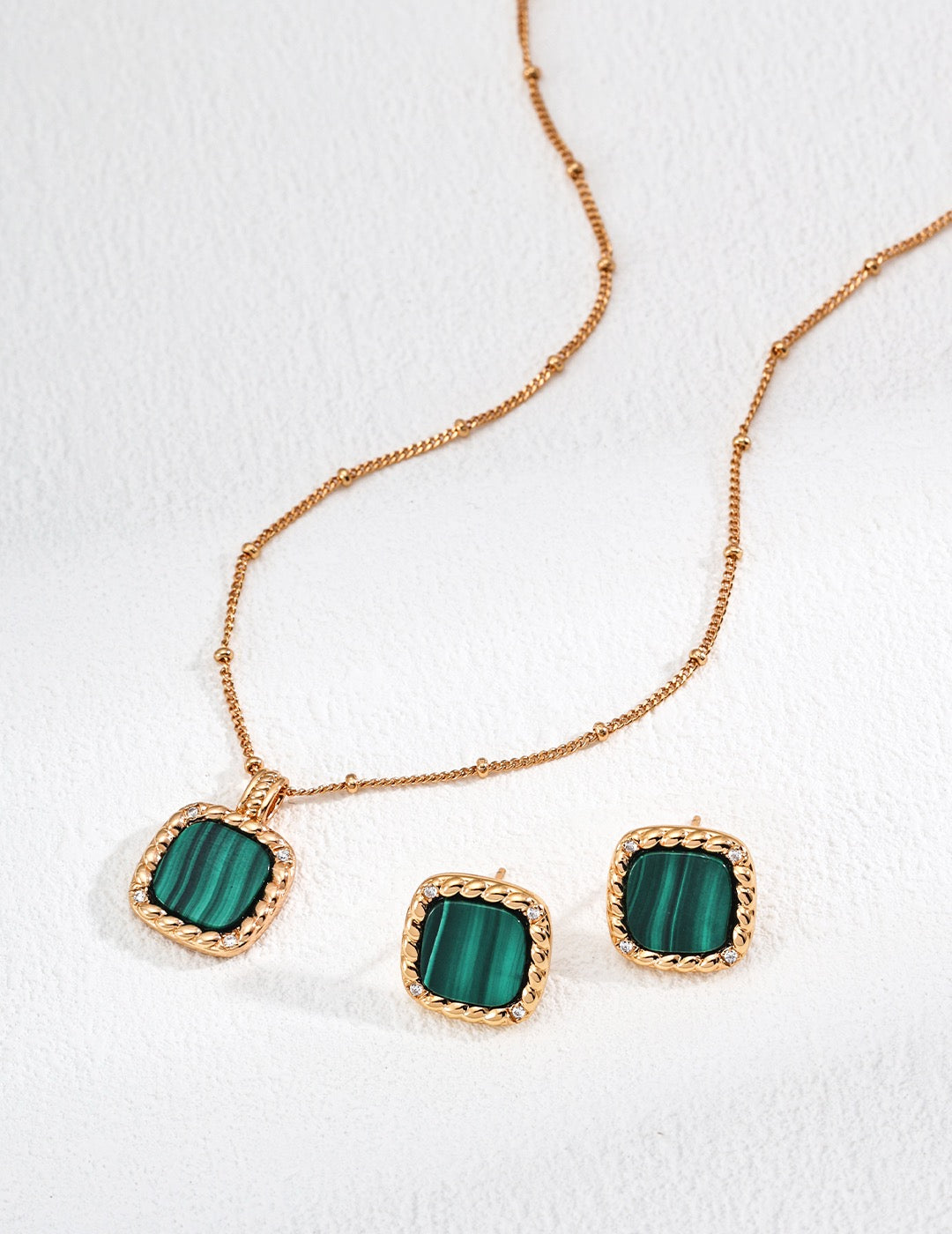 Gold Malachite Jewelry Set