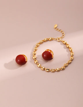 Crimson Sphere Stud Earrings - Red Enamel Ball Studs