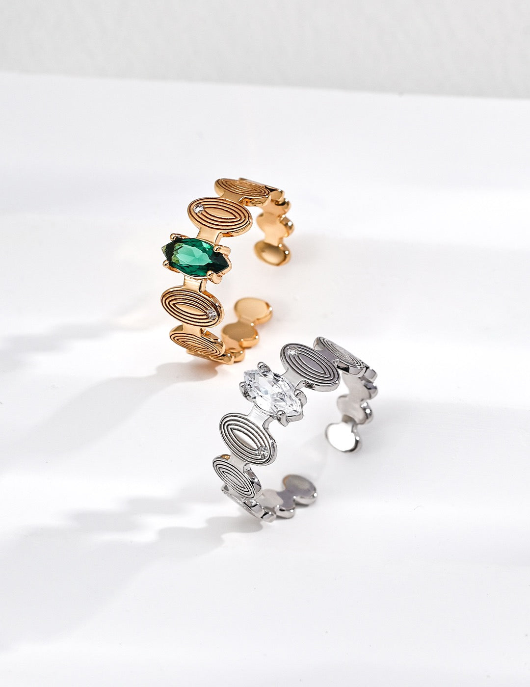 Spiral Gemstone Cuff Ring