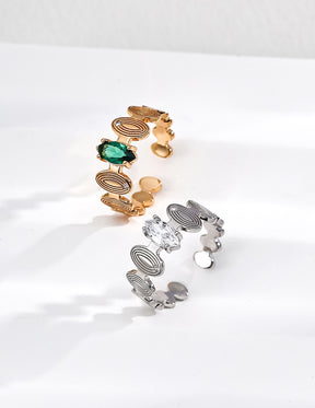 Spiral Gemstone Cuff Ring