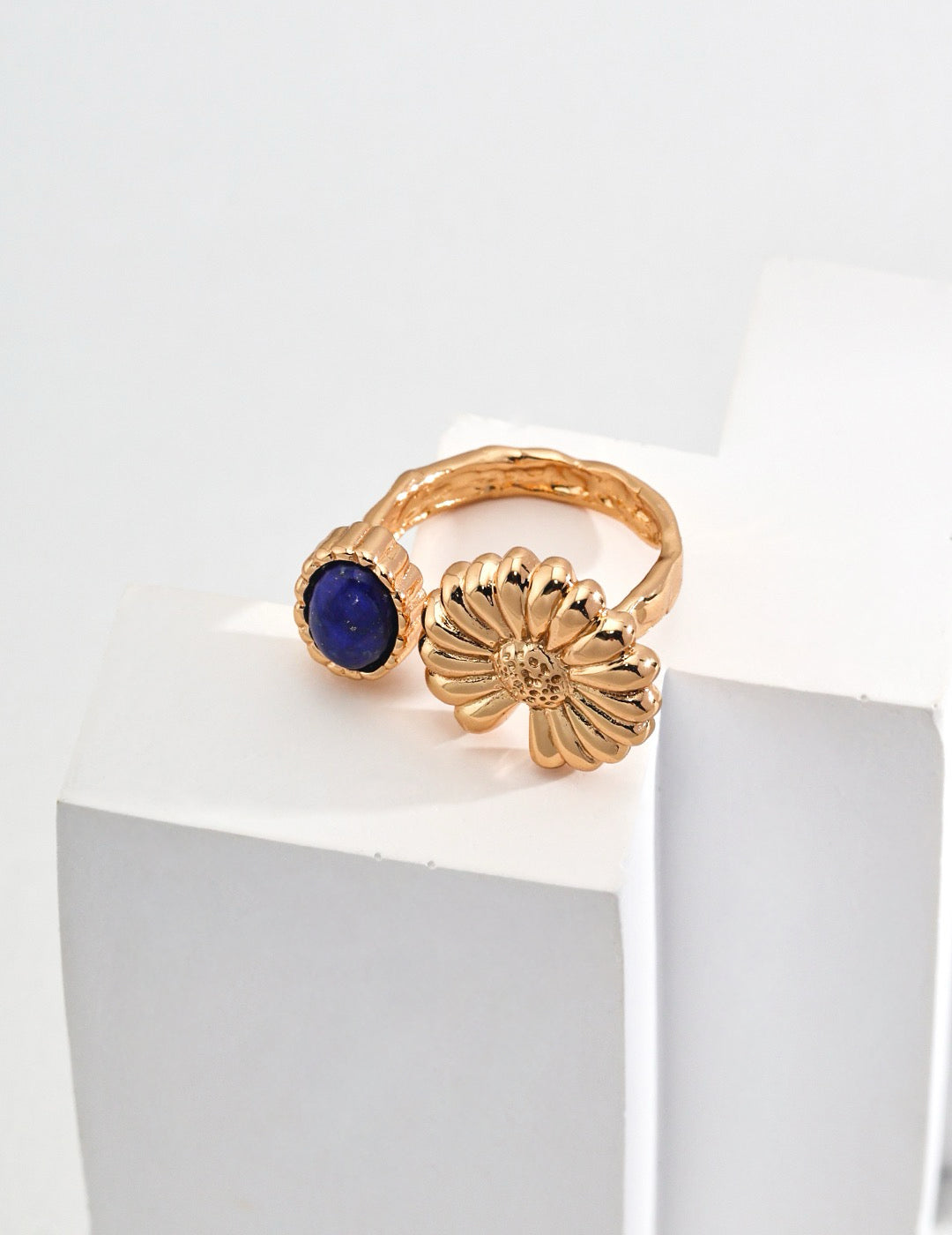 Lapis Lazuli Flower Cuff Ring - Gold