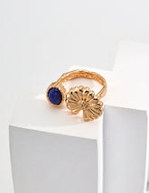 Lapis Lazuli Flower Cuff Ring - Gold