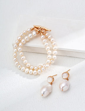 Gold Irregular Baroque Pearl Drop Earrings
