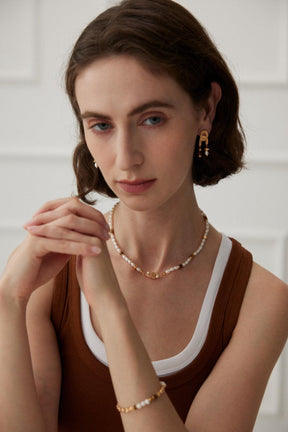 Tiger Eye & Pearl Necklace - Lia Atelier