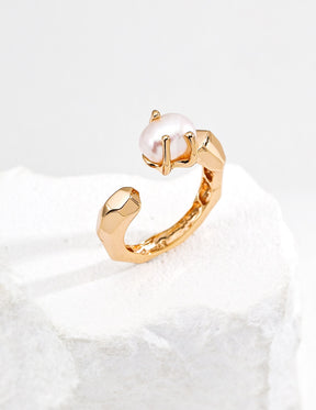 Geometric Adjustable Pearl Ring