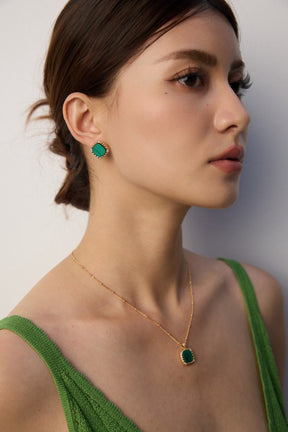 Gold Malachite Jewelry Set