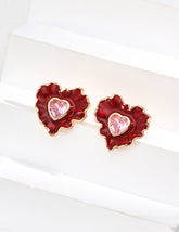 Ruffled Flower Heart Stud Earrings