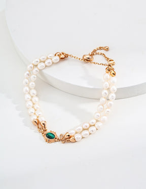 Double Strand Gold Bracelet with Emerald
