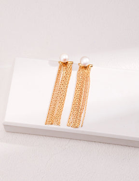 Pearl Chain Tassel Earrings