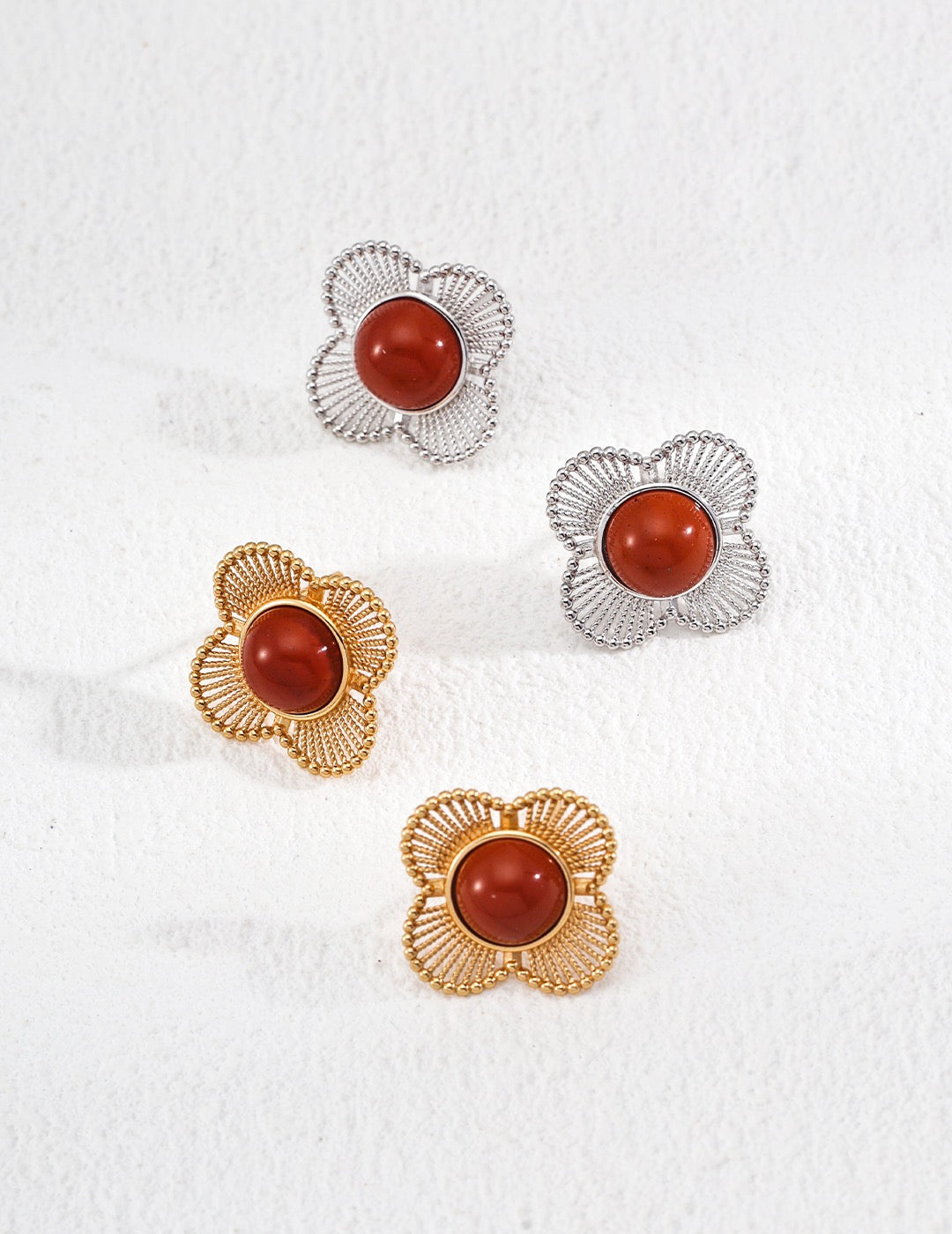 Carnelian Petal Stud Earrings