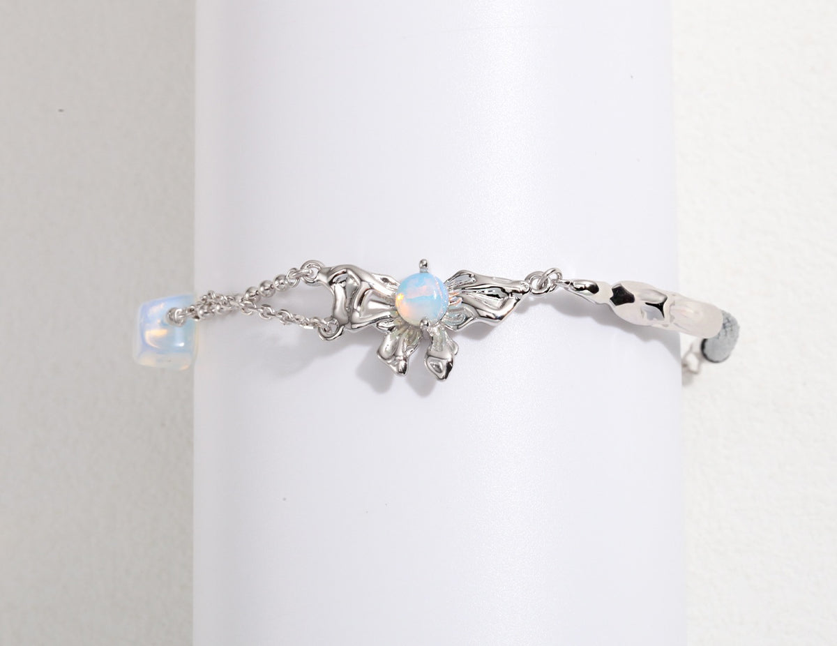 Opal Flower Charm Bracelet | Sterling Silver Mixed Chain
