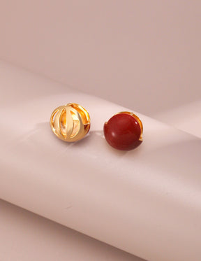 Crimson Sphere Stud Earrings - Red Enamel Ball Studs