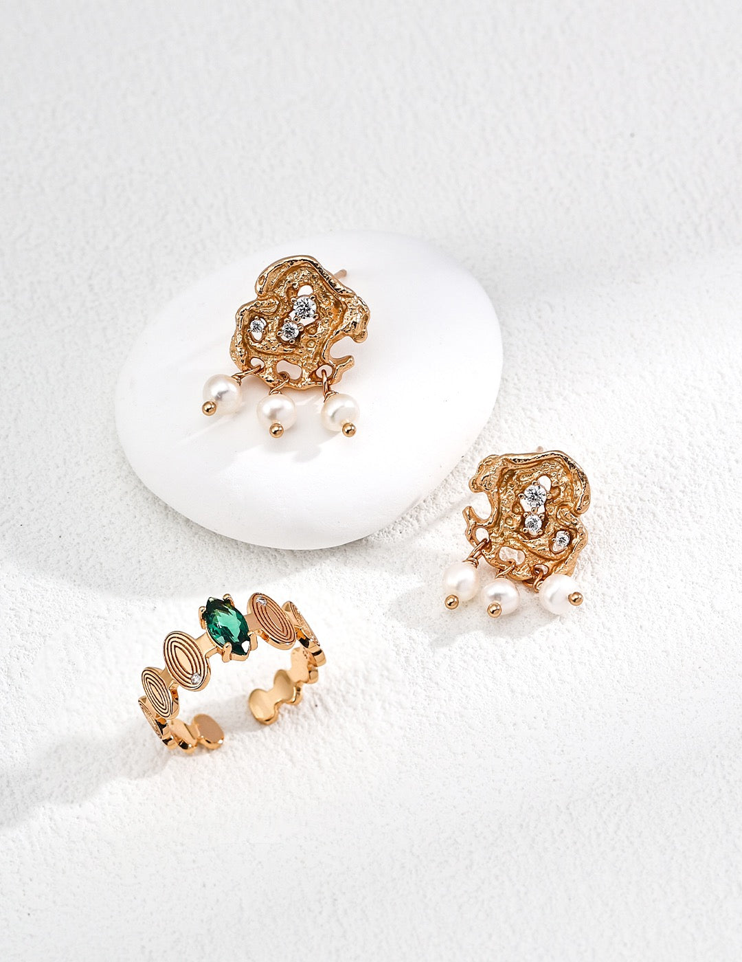 Spiral Gemstone Cuff Ring