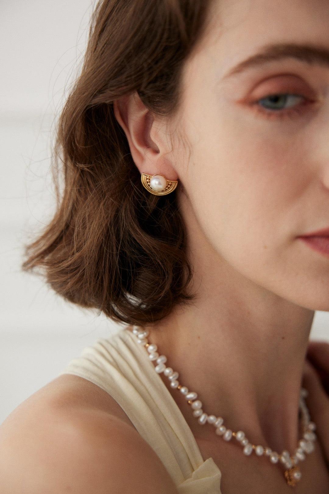 18k Gold Pearl Stud Earrings | timeless pearl stud earrings | Lia Atelier 