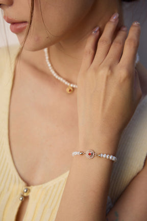 Pearl Agate Sun Medallion Jewelry Set