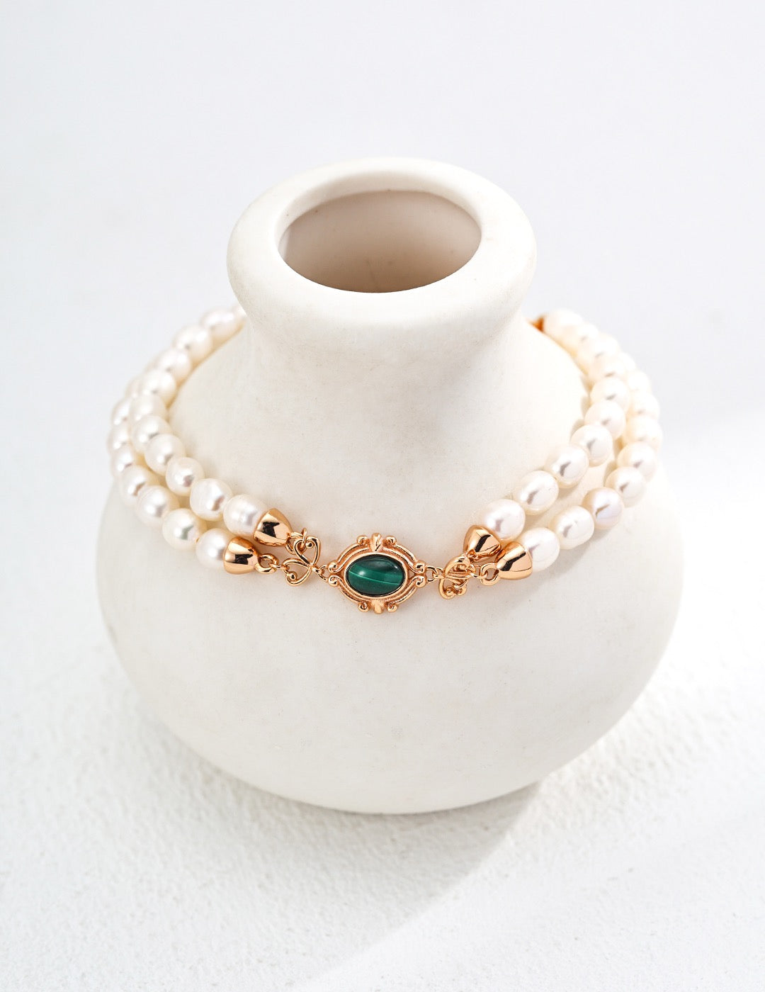 Double Strand Gold Bracelet with Emerald
