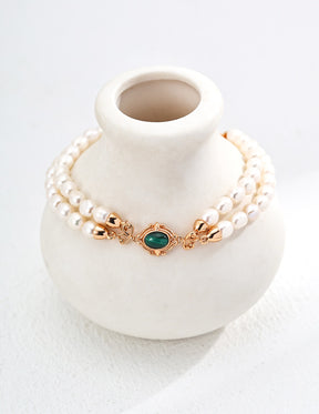 Double Strand Gold Bracelet with Emerald