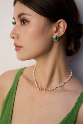 Vintage Gold Malachite Stud Earrings