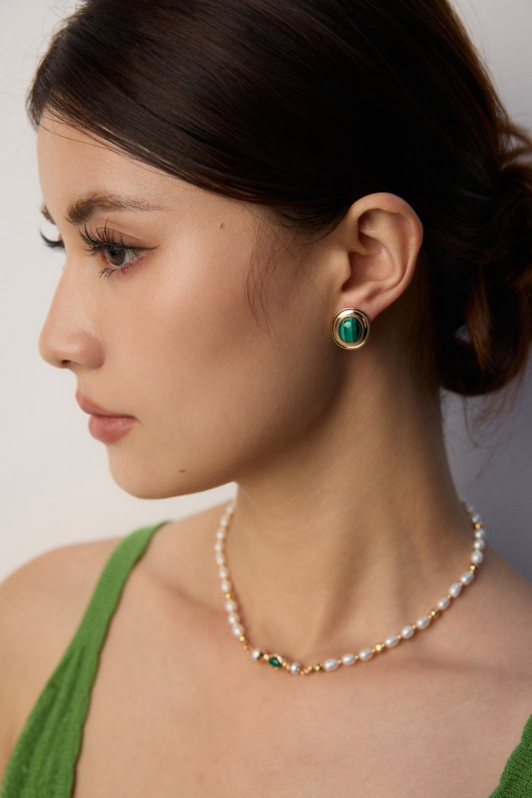 Vintage Gold Malachite Stud Earrings