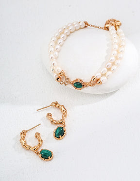 Double Strand Gold Bracelet with Emerald