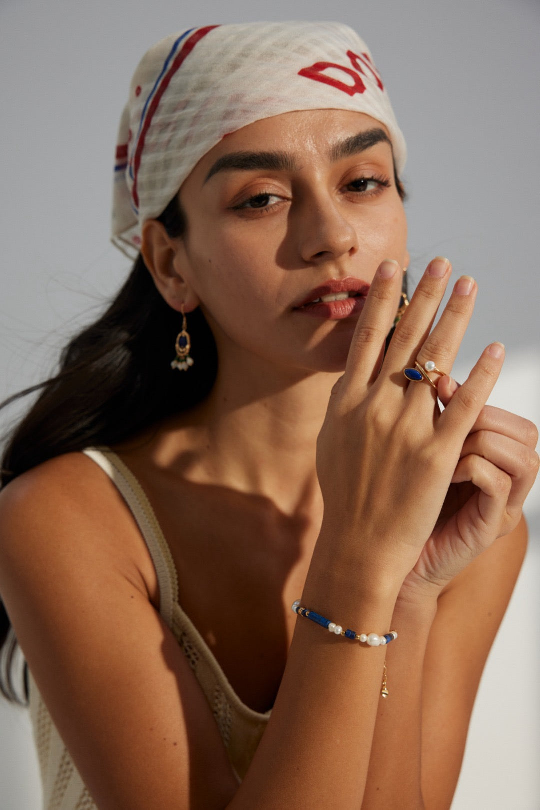 Adjustable Stone Ring Set - Lapis Lazuli & Pearl Gold