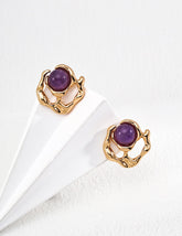 Amethyst Stud Earrings in 18K Gold for women