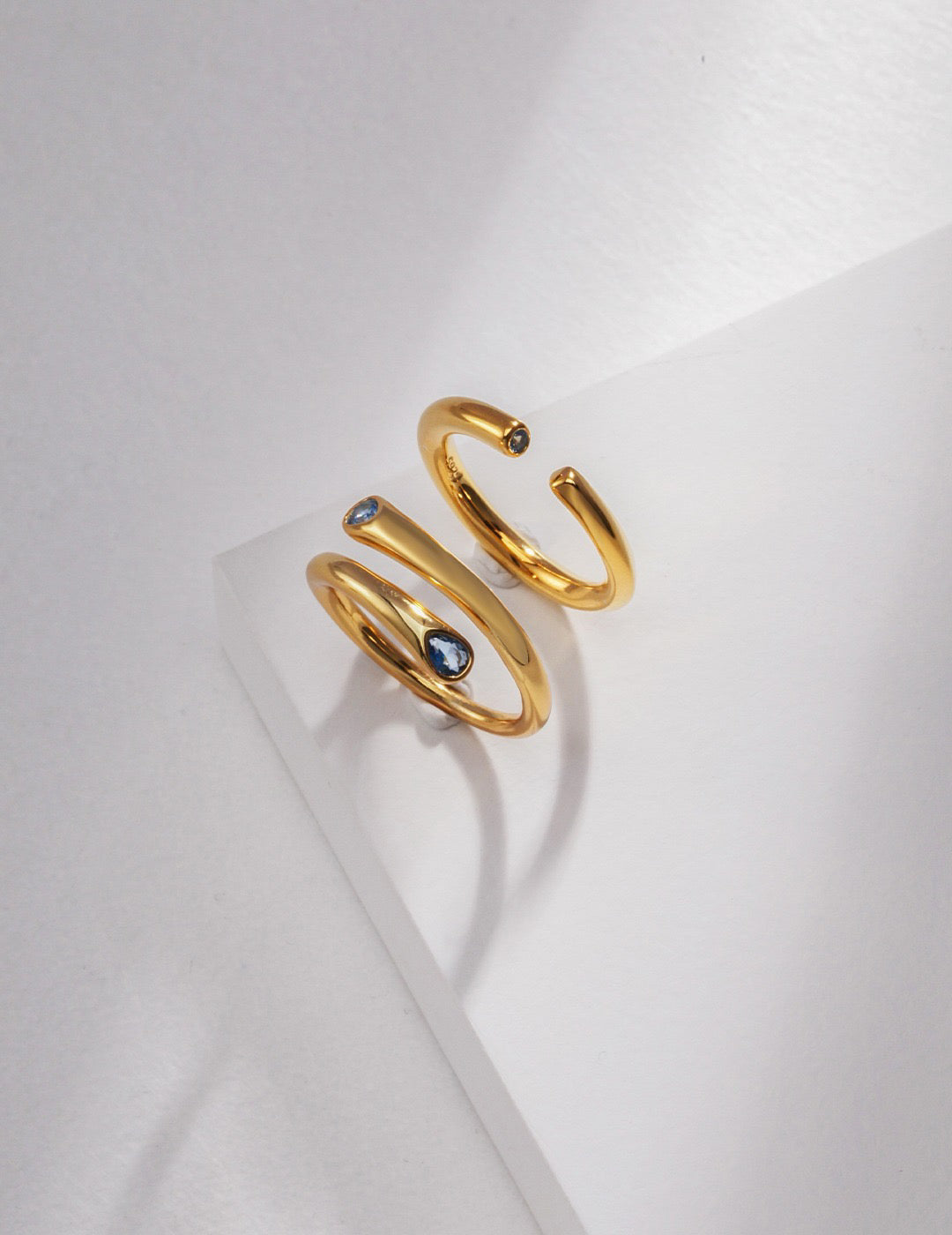 Aquamarine Stackable Open Ring Set, wrap and open ring with 3mm aquamarine inlays, sterling silver | Lia Atelier