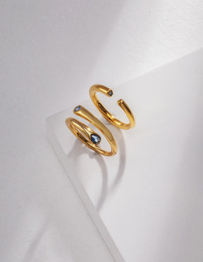 Aquamarine Stackable Open Ring Set, wrap and open ring with 3mm aquamarine inlays, sterling silver | Lia Atelier
