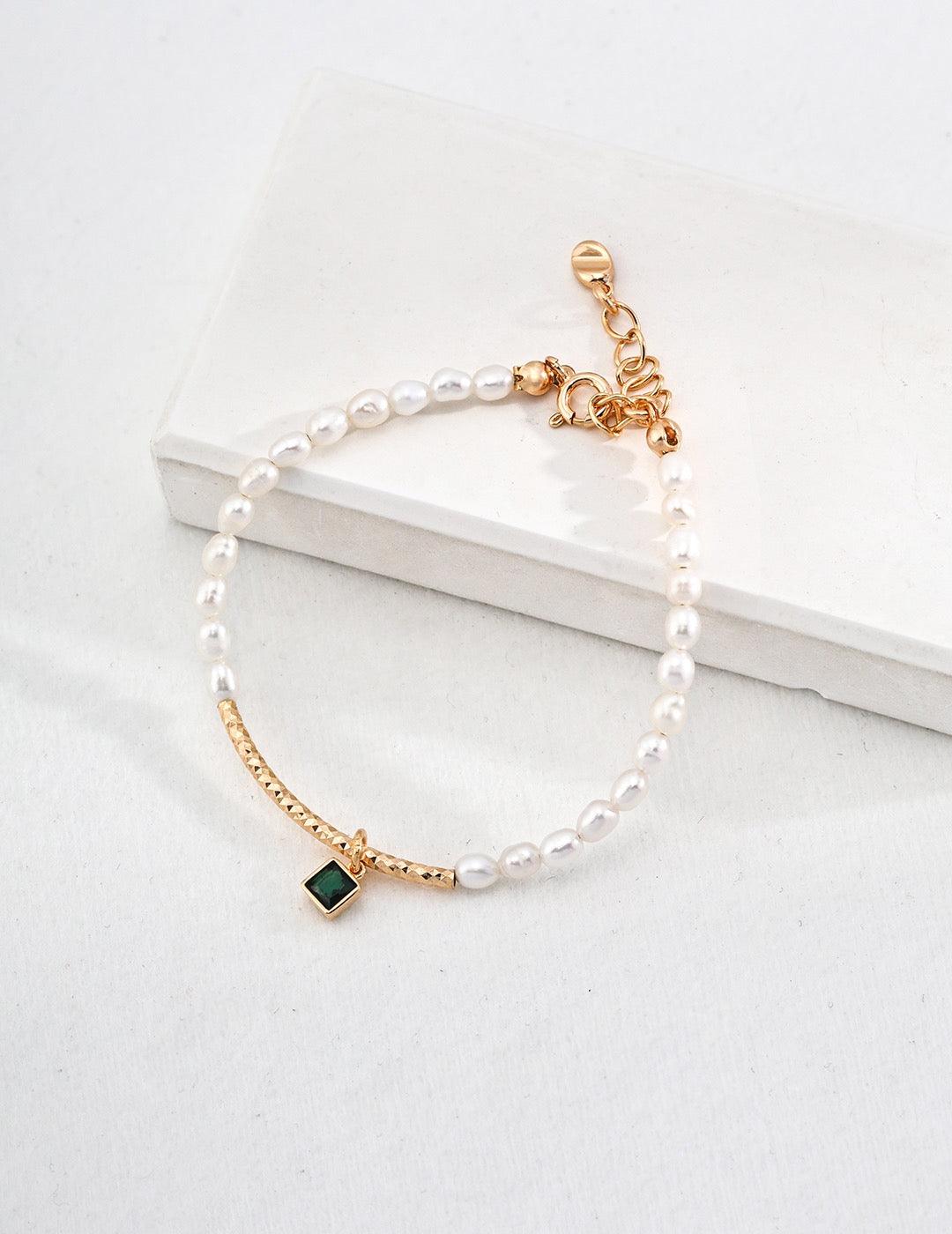 Zircon Pendant Pearl Bracelet|Silver & Gold Finish|Elegant Pearl Bracelet