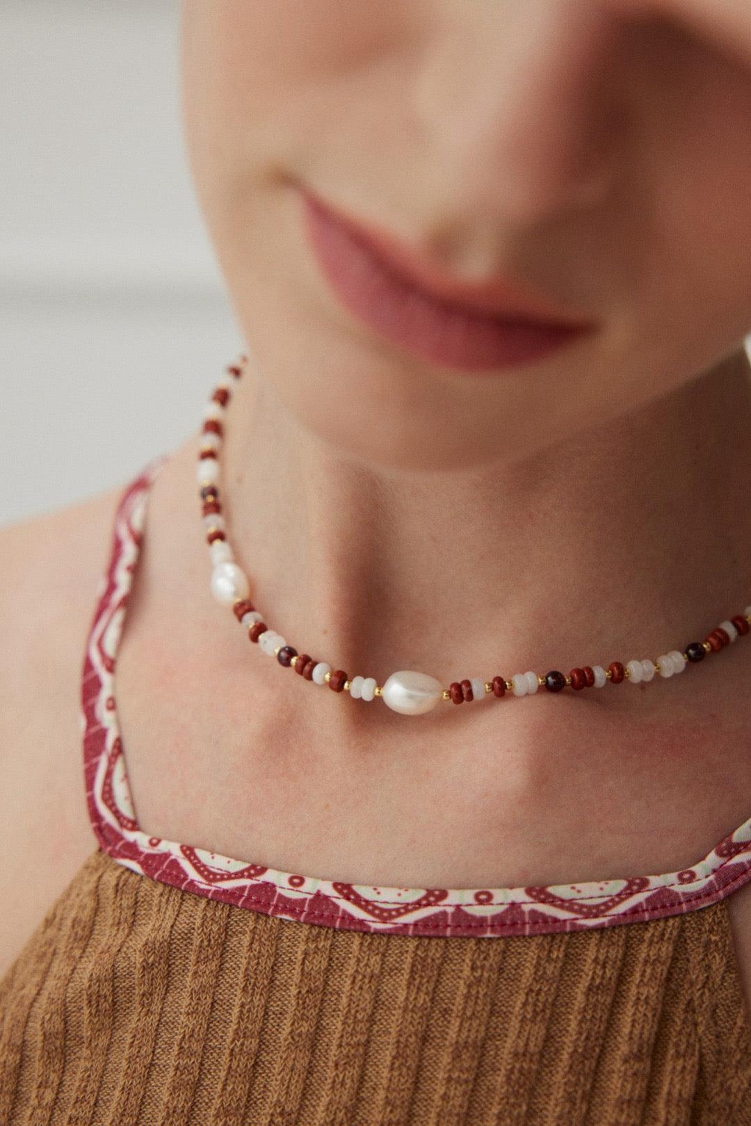 Baroque Pearl Beaded Necklace - Lia Atelier | Carnelian Necklace | Fine Jewelry | Feng Shui Jewelry | 18K Gold Vermeil Necklace