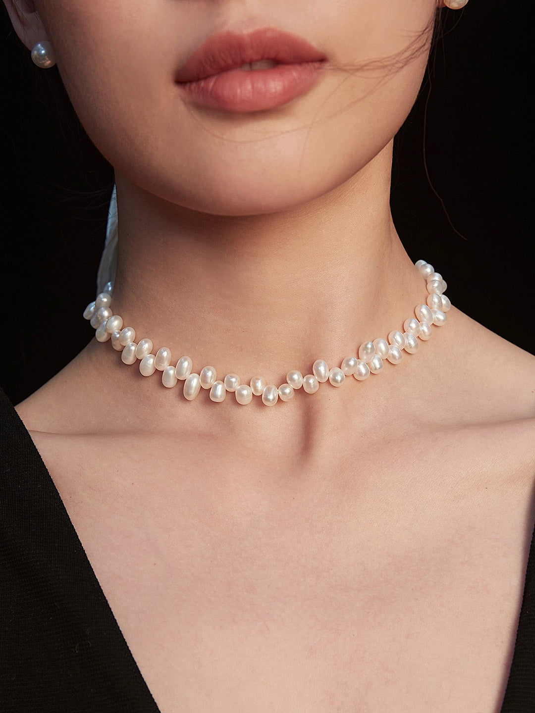 ★PEARLY MORE★ Pearl Point Choker Necklace Multi Strand Pearl Choker, Wedding Pearl Necklace, Wide