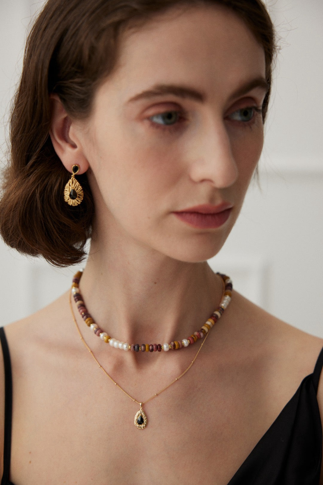 Blaire Necklace - Lia Atelier | Mookaite Necklace | Layering Necklaces | Mookaite and Pearl Gold Necklace | Freshwater Pearl Necklace | Beaded Necklace