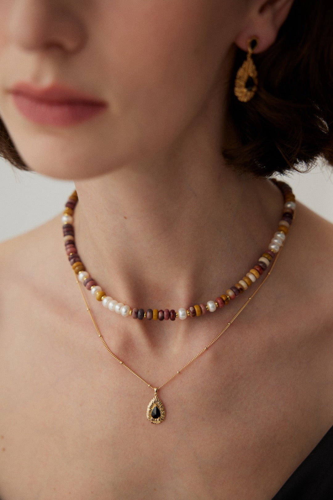 Blaire Necklace - Lia Atelier | Mookaite Necklace | Layering Necklaces | Mookaite and Pearl Gold Necklace | Freshwater Pearl Necklace | Beaded Necklace