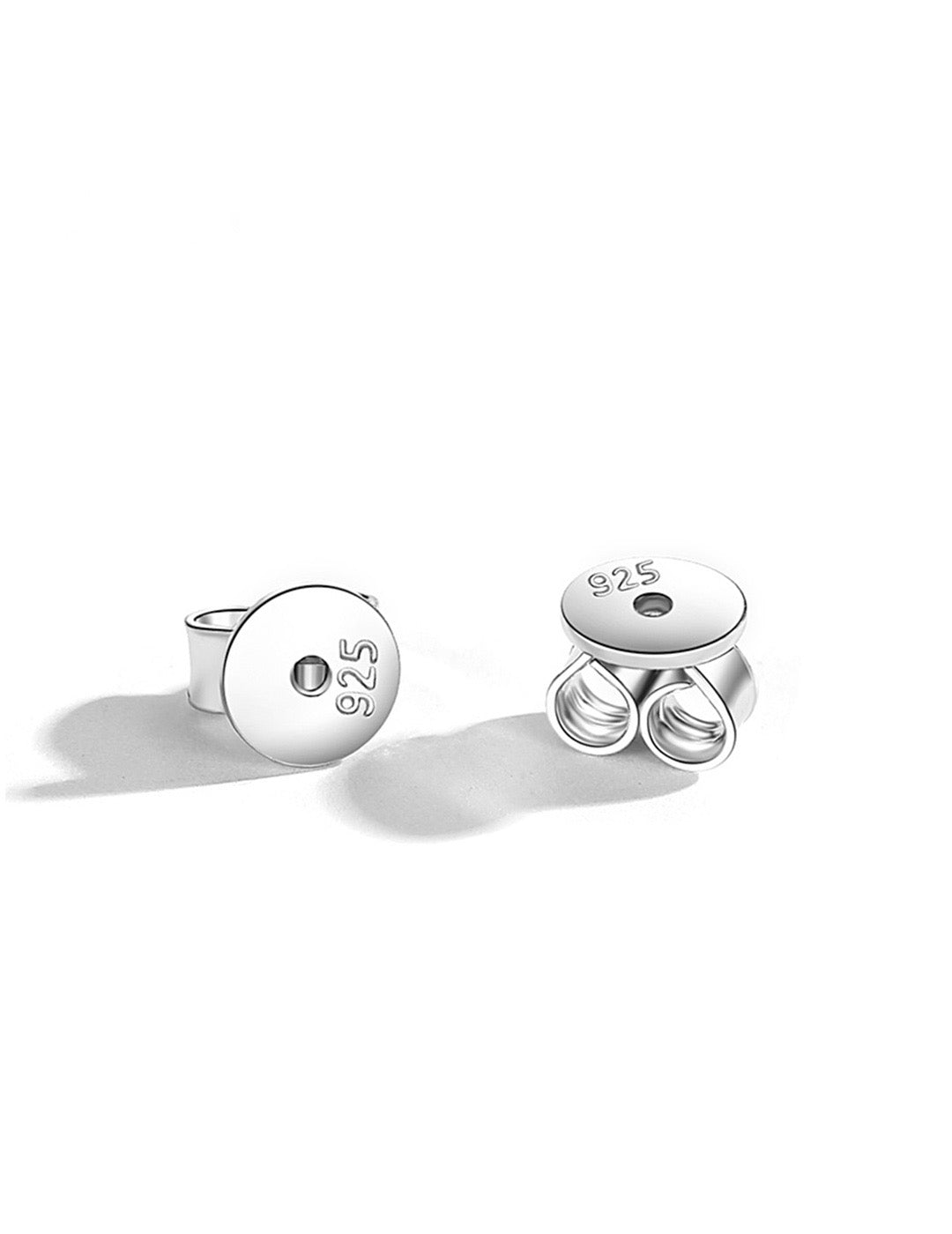 Sterling Silver earring backs with '925' stamp on a white background
