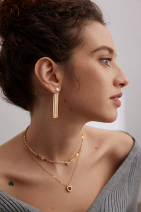 Pearl Chain Tassel Earrings