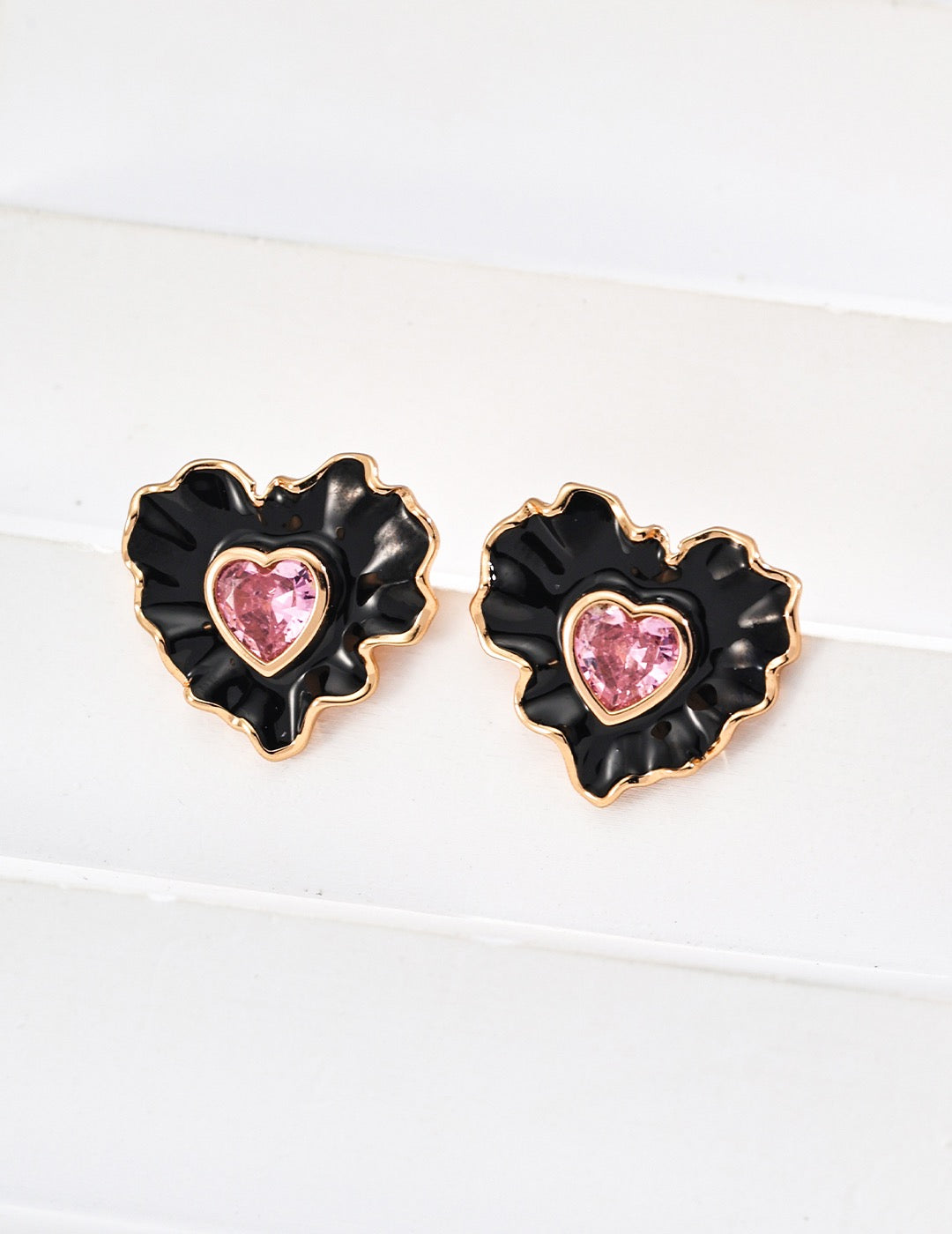 Ruffled Flower Heart Stud Earrings